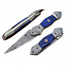 Damascus handmade folding knife beautiful structure with free leather sheath
